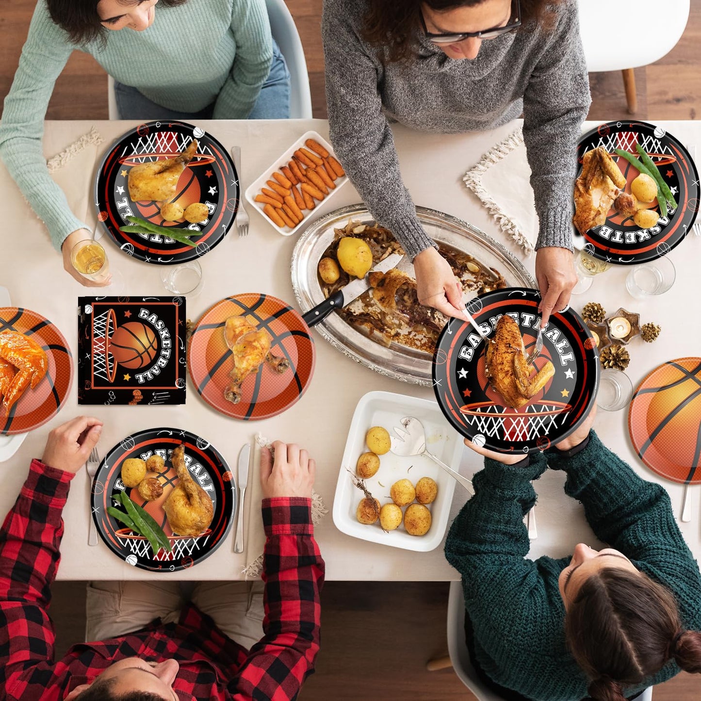 96 Pcs Basketball Birthday Party Decorations Basketball Plates and Napkins Disposable Dinnerware Tableware for Teenagers Kids Bo