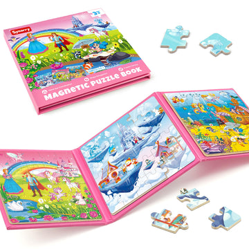 SYNARRY Unicorn Princess Mermaid Magnetic Puzzles for Toddlers 3-5, 36 Pieces Travel Puzzles for Kids Ages 4-8, Airplane Car Roa