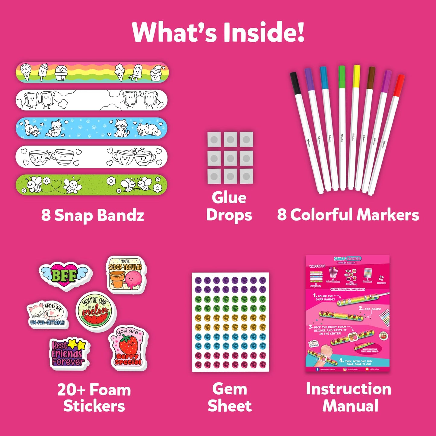 Skillmatics Craft Activity - Snap Bandz DIY Jewelry Kit, 8.6" Multicolor, Creative Fun for Kids Ages 4-10, Model SKILL1247SBFF