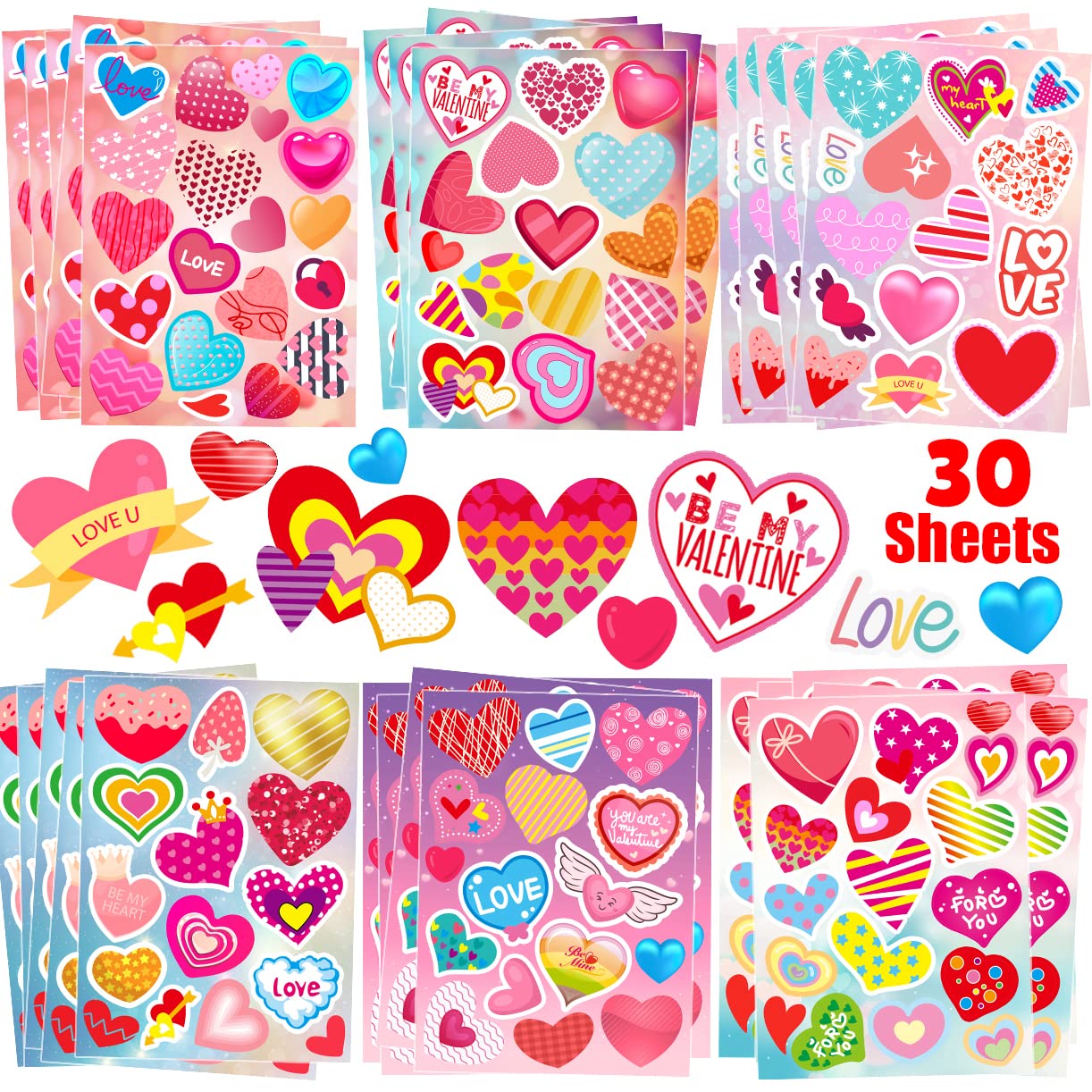 Karslora 30 Sheets Valentine Stickers, 490Pcs Heart Stickers, Valentine Stickers For Kids, Valentines Crafts Party Favors For Ki