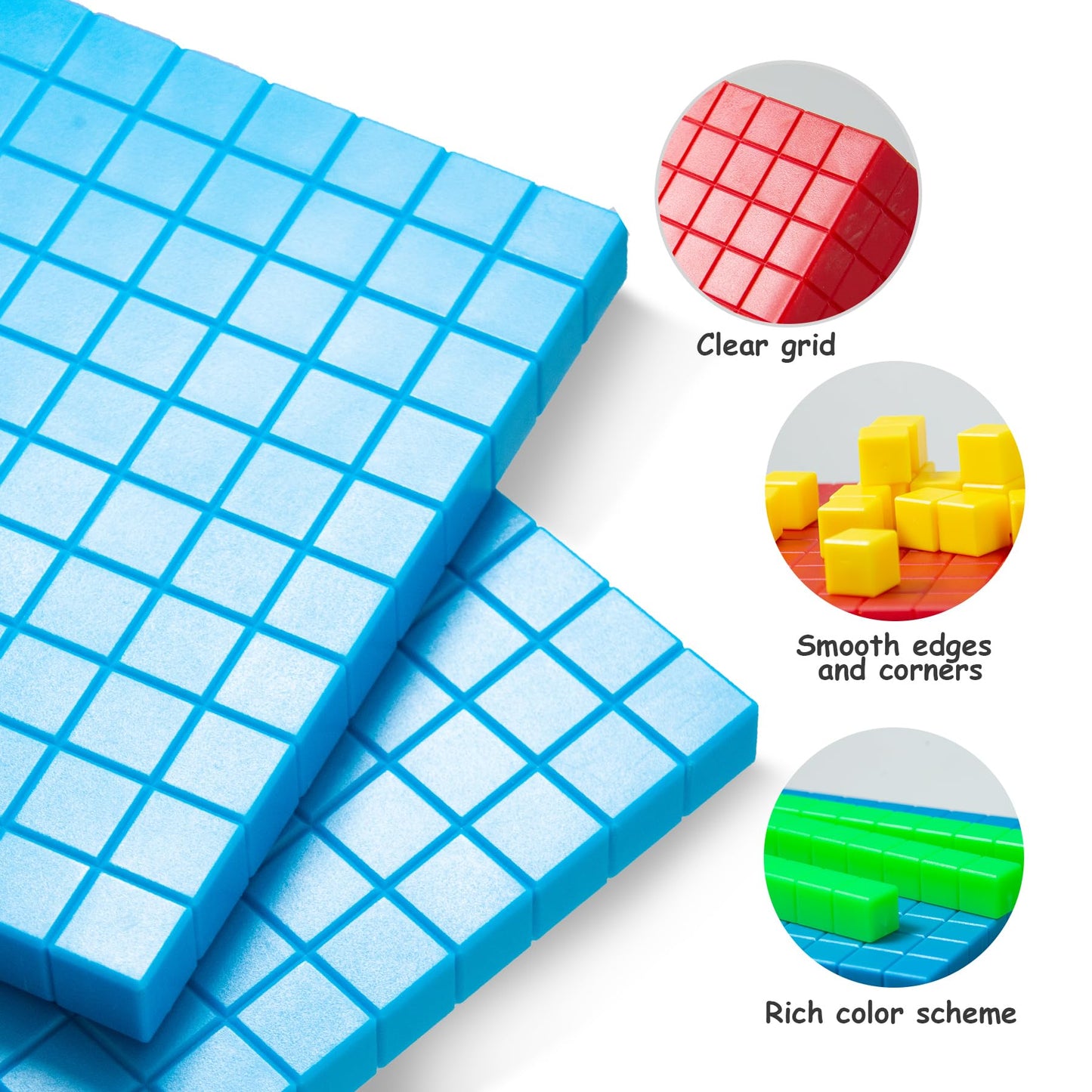 TOMMYHOME Plastic Base Ten Blocks Set for 2nd Grade - Maths Manipulatives, Counting Cubes, Ideal for Learning Place Value