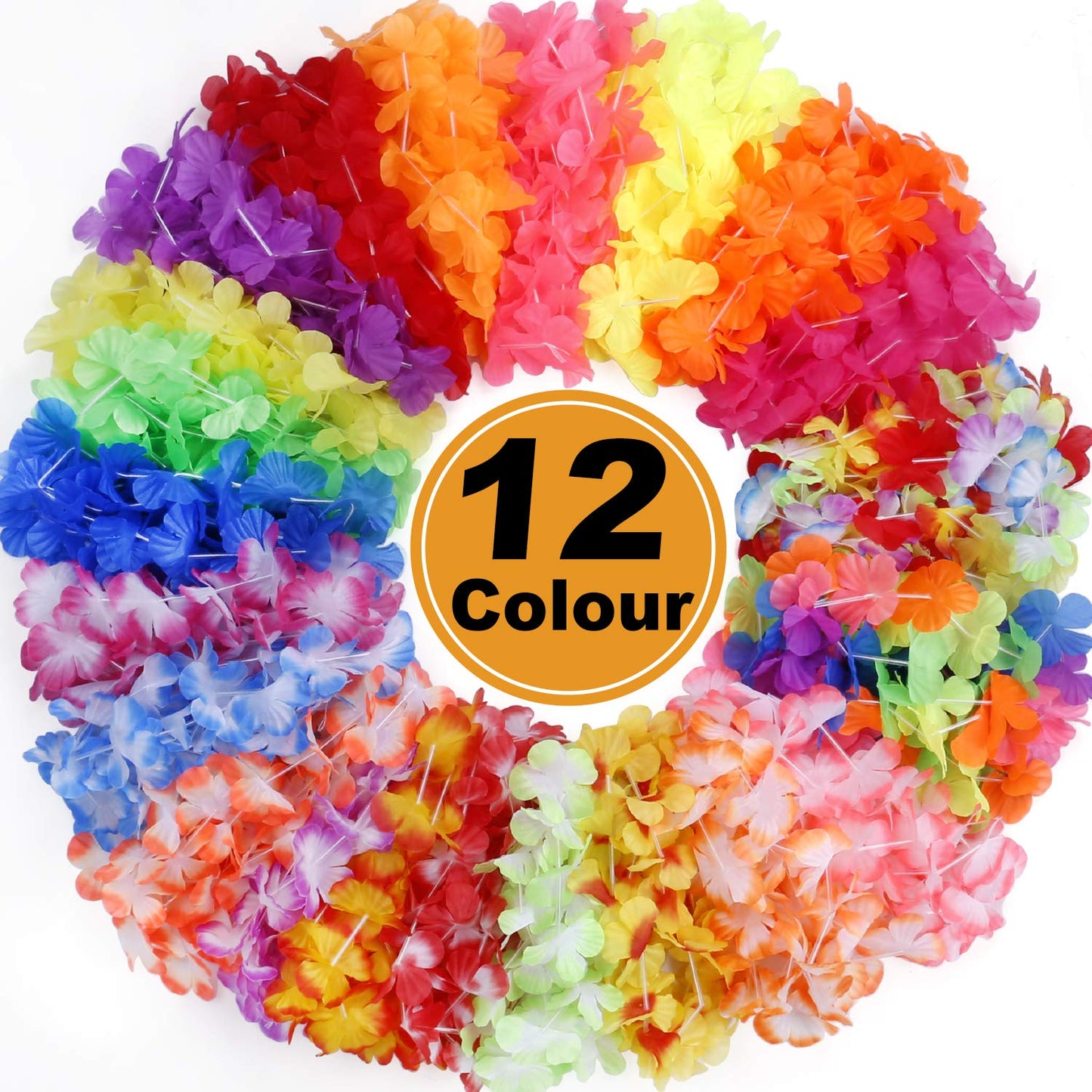 Ginmic Hawaiian Leis, Luau Party Favors,64Pcs Tropical Hawaiian Party Necklace,Hawaiian Plumeria Flower Hair Clip,Headbands And Wristbands, For Kids Or Adults Party Supplies, Summer Beach Vacation,