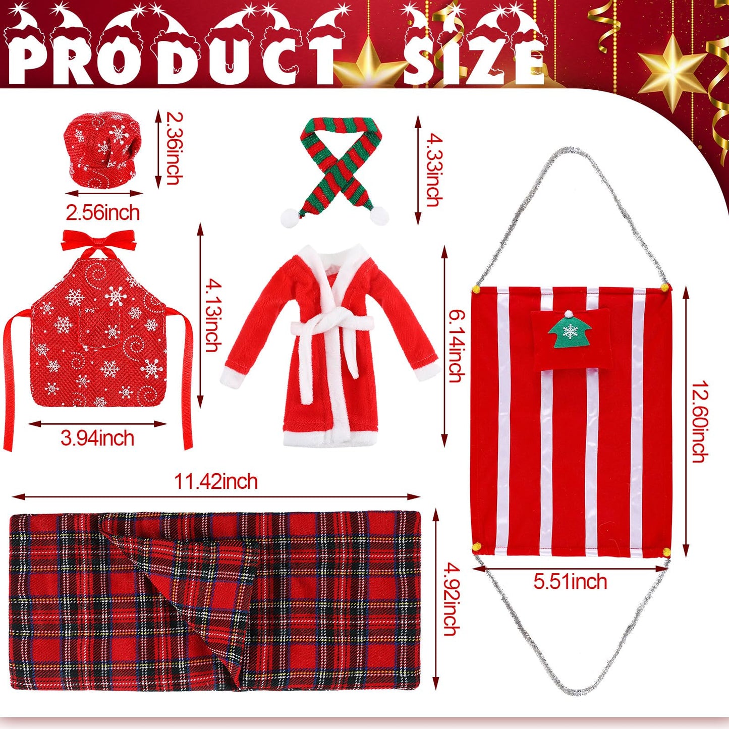 Christmas Elf Doll Accessories Set Includes Christmas Plaid Sleeping Bag Plush Nightgown Apron Chef Hat Scarf And Hammock For Ch