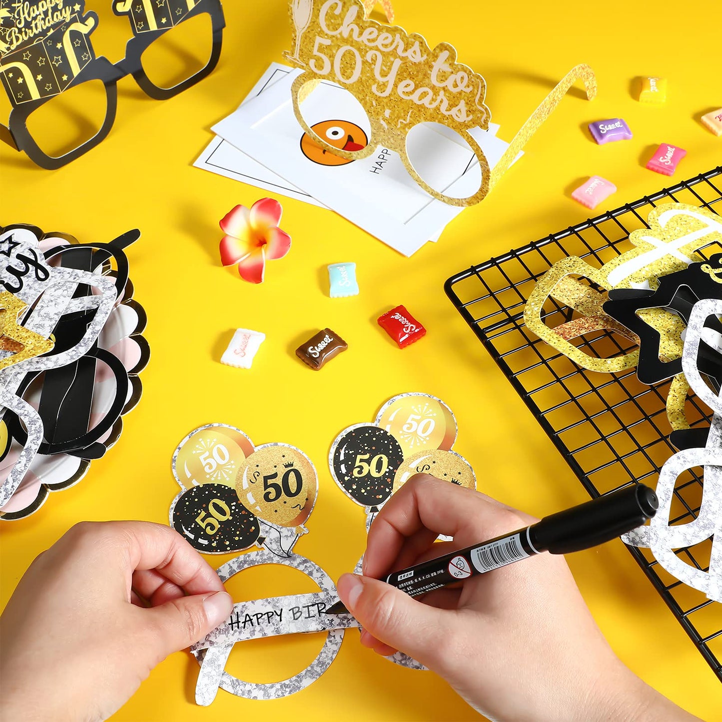 Threan 36 Pcs 40Th 50Th 60Th Birthday Party Paper Eyeglasses Decoration, Birthday Eyeglasses Photo Props Decor For Men Women(50Th)