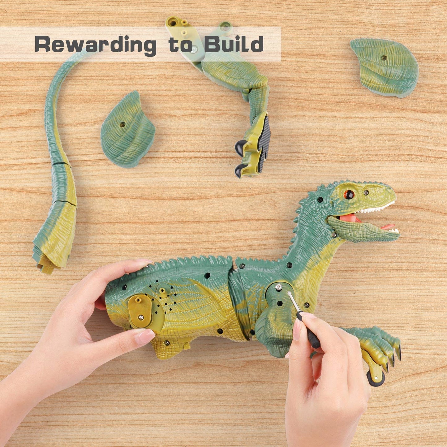 Vertoy Remote Control Dinosaur Toys For Kids - Build A Big Walking Velociraptor Dino With Light And Sound, Birthday Gift Ideas For Boys And Girls 3-5 5-7 8-12 Year Old