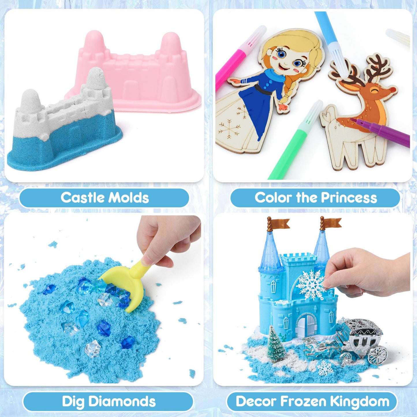 G.C Sensory Bin Play Sand Art Kit - Large Frozen Scheme with 2lb Sand, Molds & Princess Figure, Perfect Gift for Kids Ages 3-8