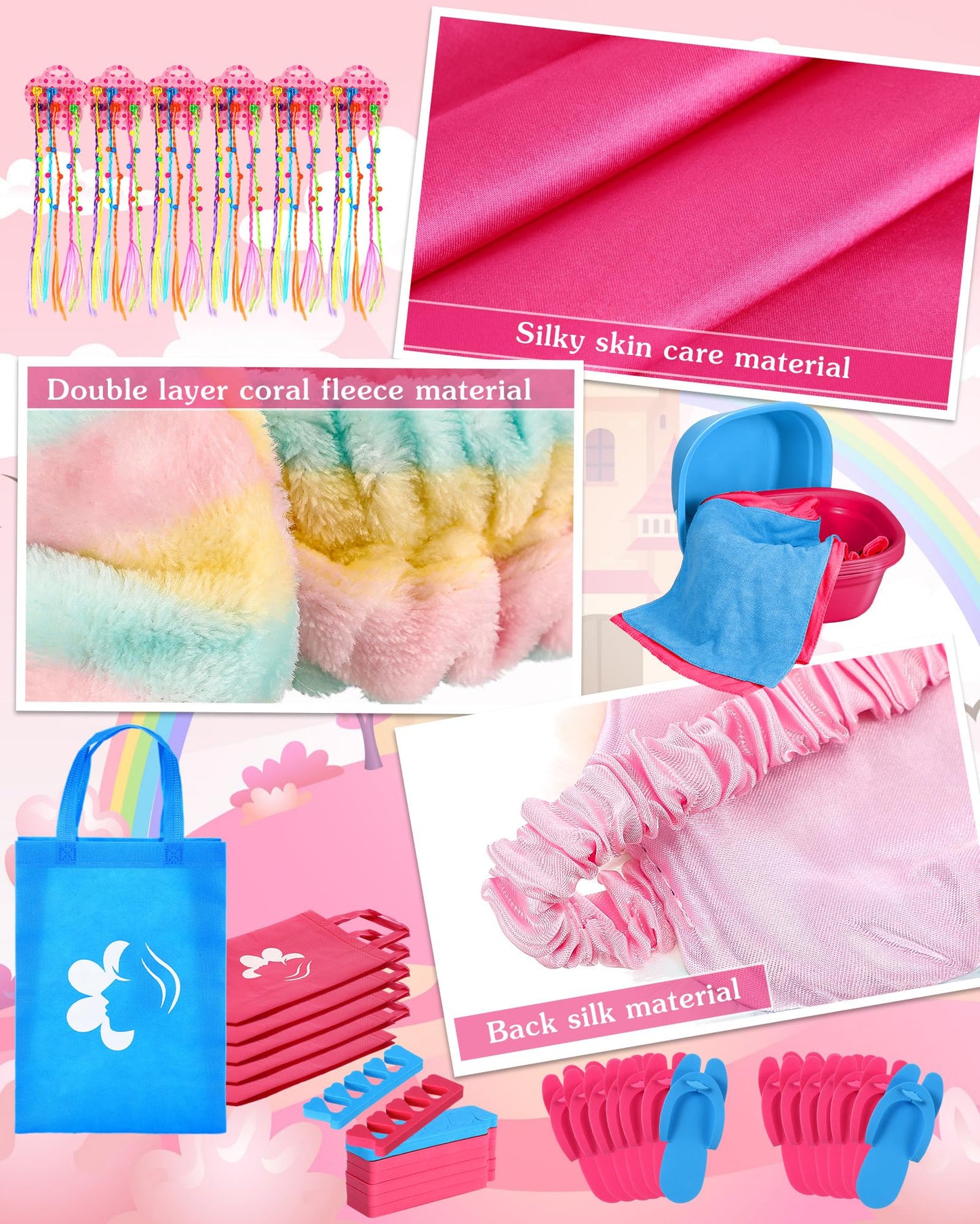 Suhine 6 Set Spa Party Supplies For Girls, Kids Satin Robes Nail Salon Kit Spa Kit Accessories For Birthday Party Favors (Peacoc