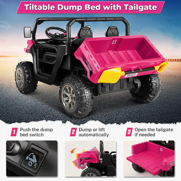 Hikole 2 Seater Ride On UTV Car for Kids, Two Seater Kids Electric Dump Truck Car w/Remote Control, 2X200W Motors, Electric Dump