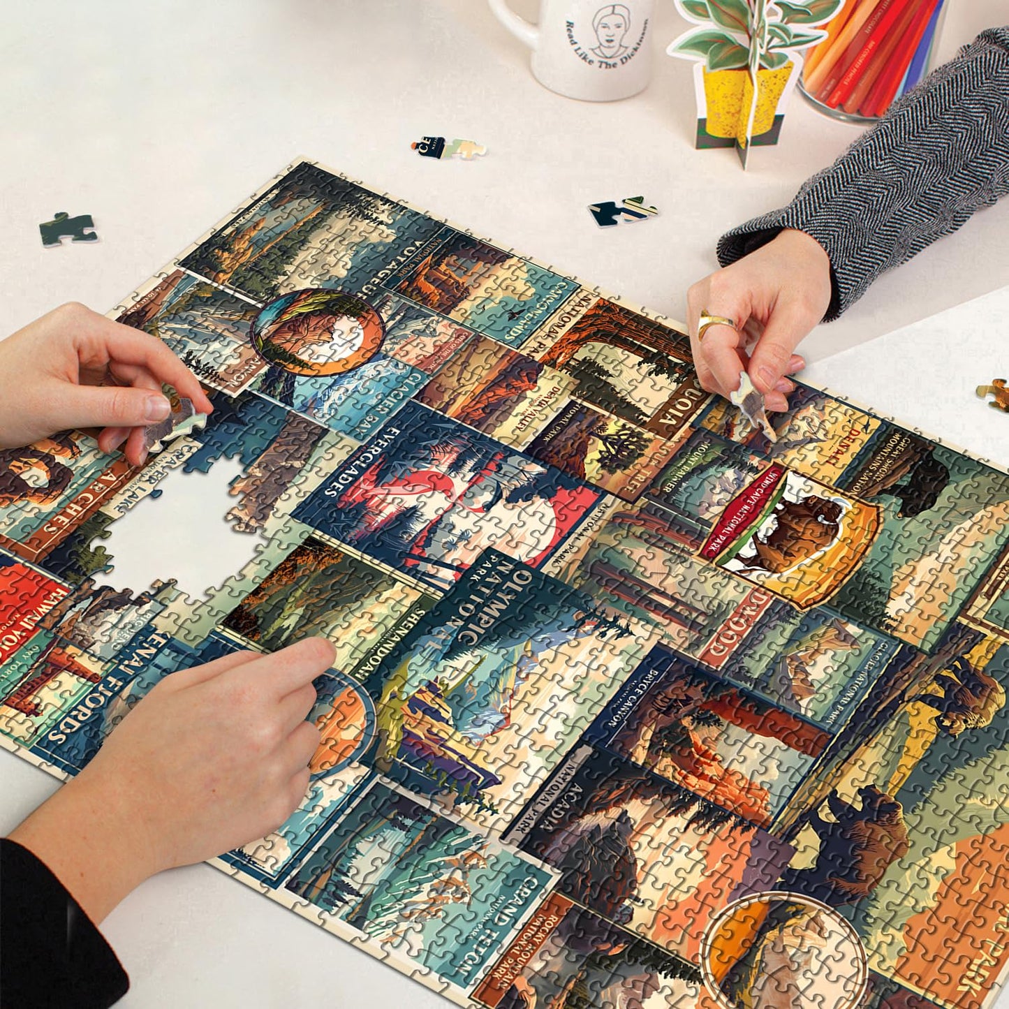 Vintage National Parks Puzzle For Adults 1000 Pieces, Travel Poster Landscape Puzzle Including Yellowstone Zion Acadia Yosemite, Nature Jigsaw Puzzles Scenery Mountain Scene