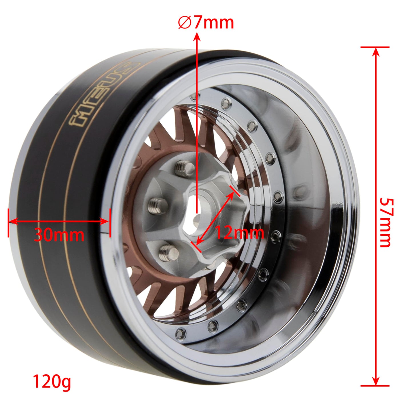 Meus Racing 1.9'' Beadlock Wheels Rims, 120.5G Brass & Aluminum Deep-Dish Wheels For 1/10 Rc Crawler Scx10 Trx4 Vs4-10 Gen8 (B-C