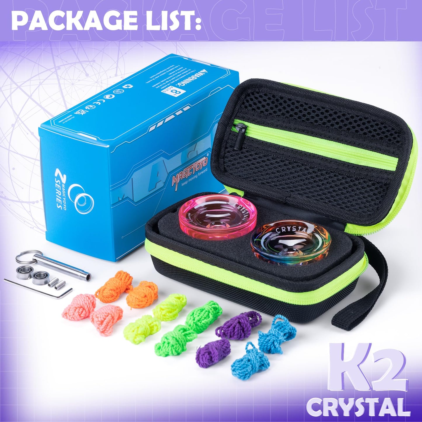 Magicyoyo Responsive Yoyo K2 Crystal Yoyo For Kids, Professional Yoyo 2 Pack, Dual Purpose Plastic Yo Yo With Unresponsive Bearings+12 Yo-Yo Strings+2 Holes Yoyo Case Bag(Crystal Gradient + Pink)