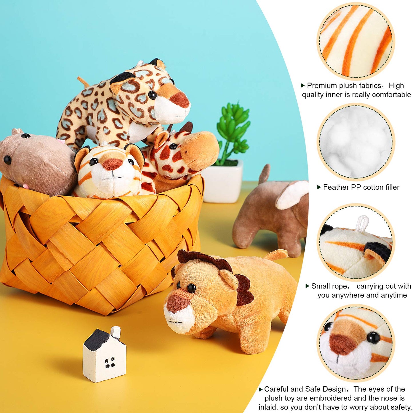 Sumind 12 Pieces Mini Stuffed Forest Animals Jungle Animal Plush Toys 4.8 Inch Cute Elephant Lion Giraffe Tiger Plush For Animal