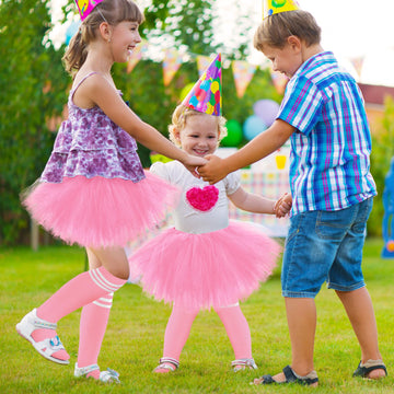 5 Layered Tutu Skirt For Kids Tulle Tutu Skirt With Tube Socks Princess Runners Costumes Cosplay For Girls Kids(Light Pink,Kid)