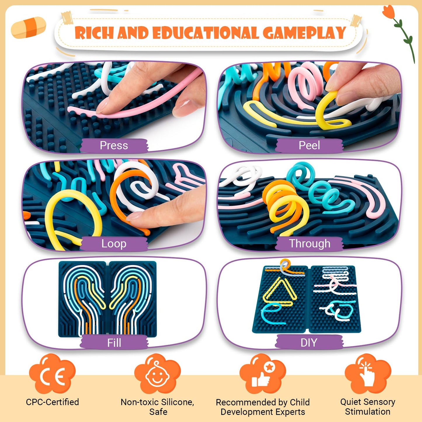 Sensory Activity Board, Four-Sided Silicone Sensory Fidget Toy, Promotes Parent-Child, Suitable For Autism, Calming, Adhd, Great