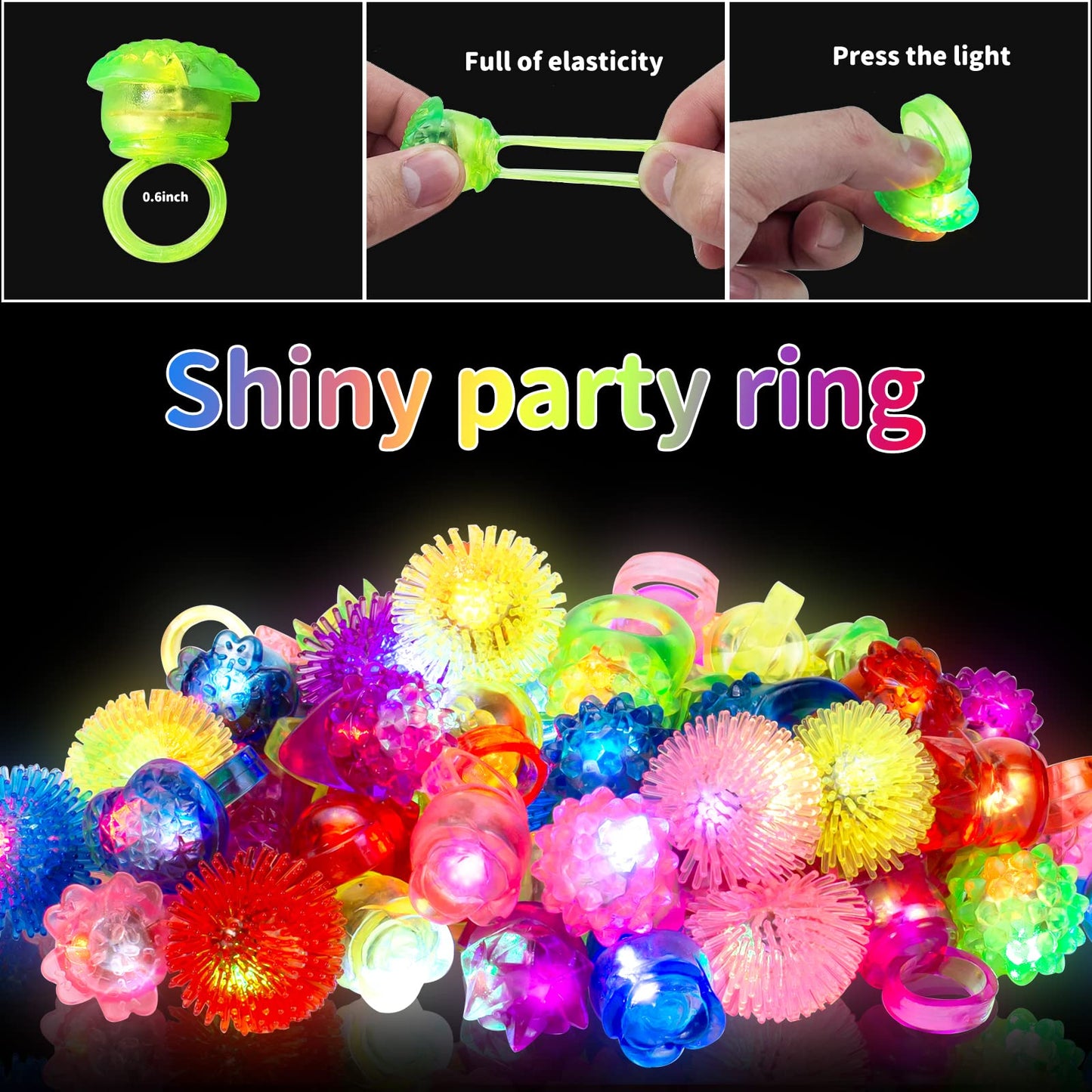 65 Pack Birthday Party Favors For Kids- Goody Bag Stuffers Light Up Rings Bulk Toys, Glow In The Dark Party Supplies - Led Colorful Rubber Rings Surprise Gifts For Halloween Party Easter Concert Shows
