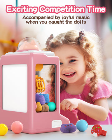 Jovow Claw Machine for Kids, Mini Vending Toy Dispenser, Pink, Medium, Includes 35 Mini Toys, Model 33506