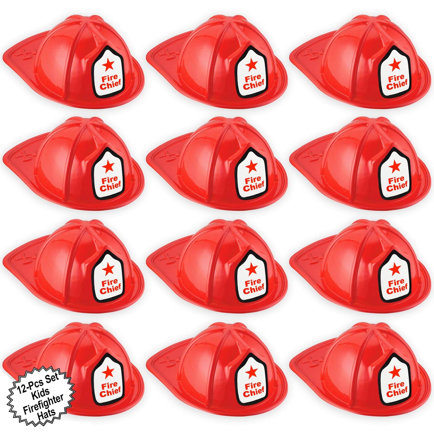 AnapoliZ Kids Firefighter Hat | 12 Pcs Plastic Fire Hats for Kids | Double Axe Fire Chief Theme Party | Fun, Safe, Soft Firefigh