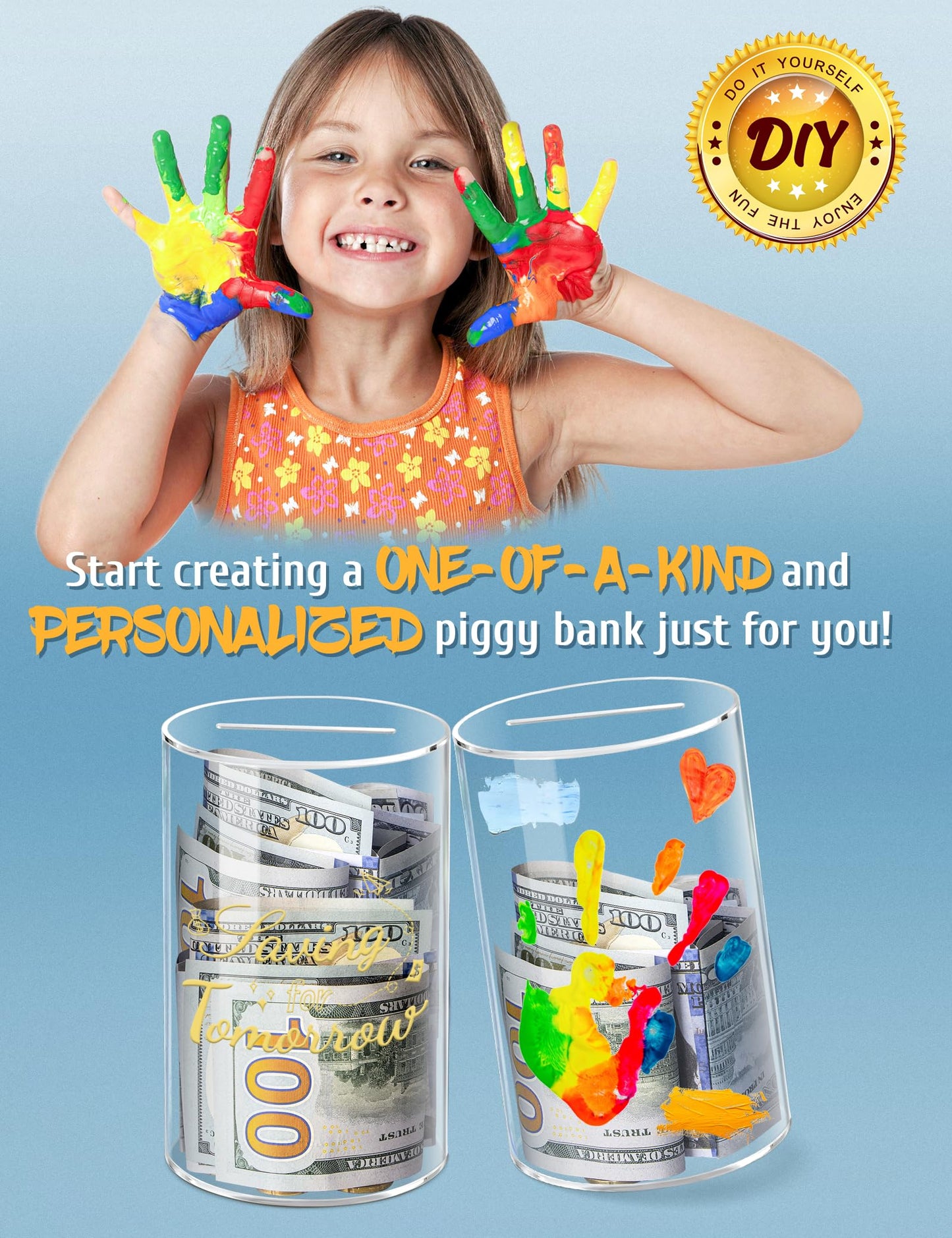 Kypeeka Clear Acrylic Piggy Bank For Kids, Small Clear Money Saving Jar Must Break To Open, Unopenable Piggy Bank For Cash Coins
