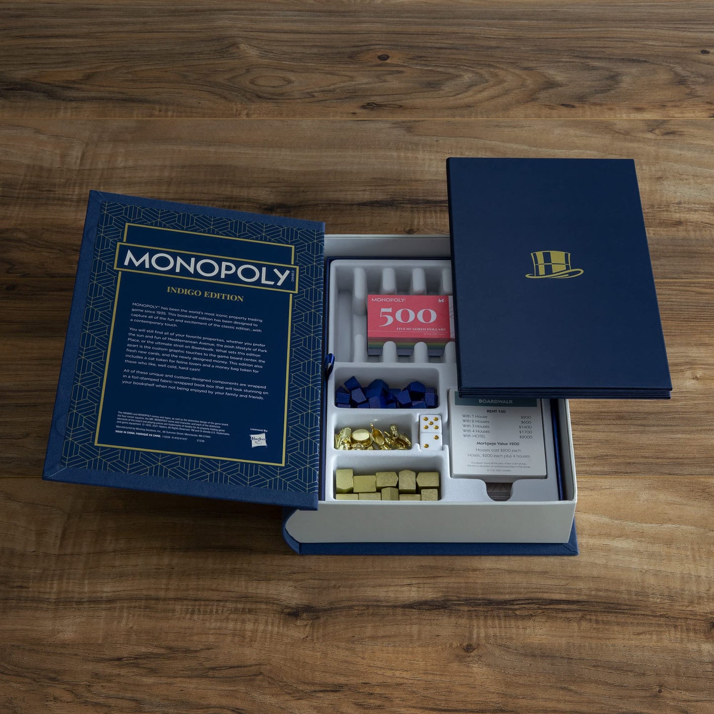 WS Game Company Monopoly & Scrabble Indigo Bookshelf Game Collection - Linen, Model 41435