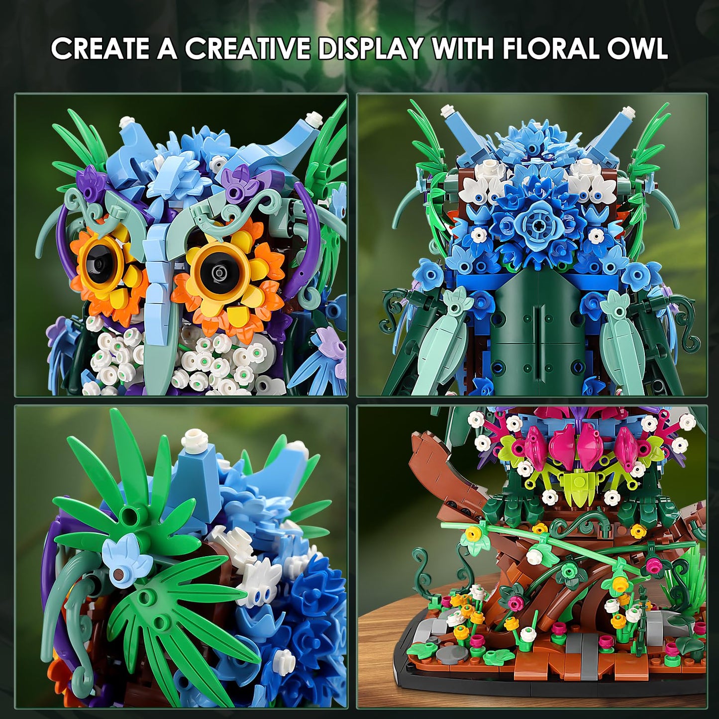 Jojo&Peach Floral Owl Toy Building Sets, Moc Flower & Animal Collectible Table Art, Mother'S Day Birthday Gifts Toys For Adults