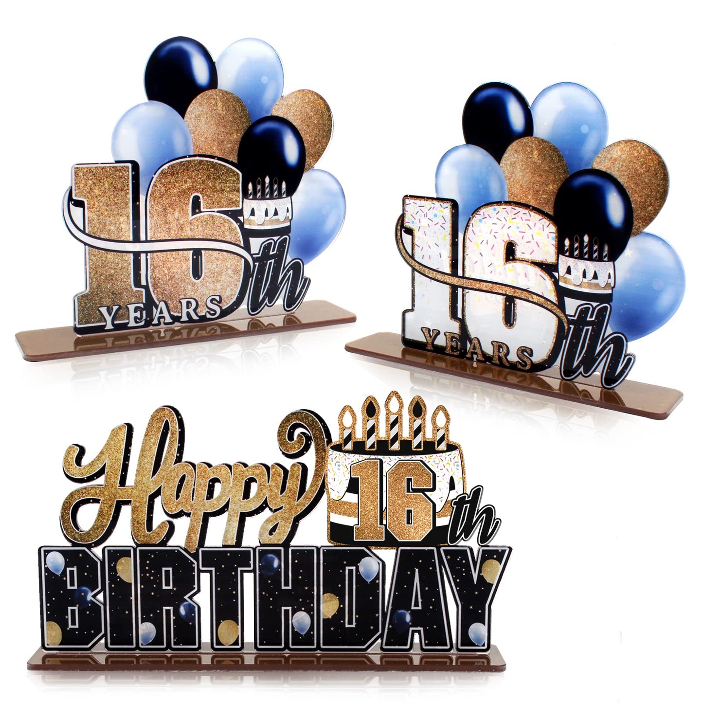 Lingteer Happy 16Th Birthday Gold Acrylic Table Topper Centerpieces Set - Cheers To Sixteen Years Old Birthday 16Th Bday Party Gift Decorations.