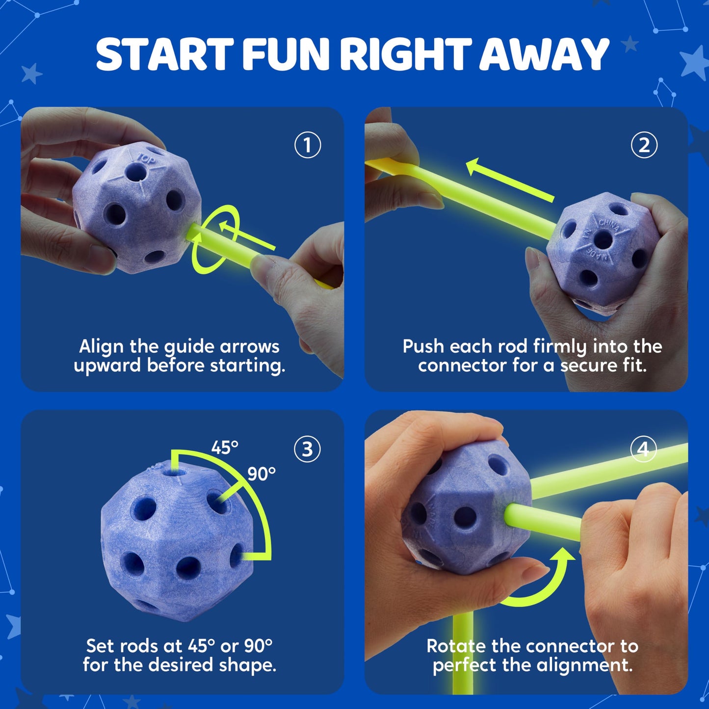 Syncfun Glow Fort Building Kit Indoor Outdoor For Kids, Glow In The Dark Creative Fort, Diy Castles Tunnels With Rods And Balls,