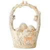 Enesco Woodland Basket with 4 Eggs, 8.5" Stone Resin Decor, White, Model 6003998