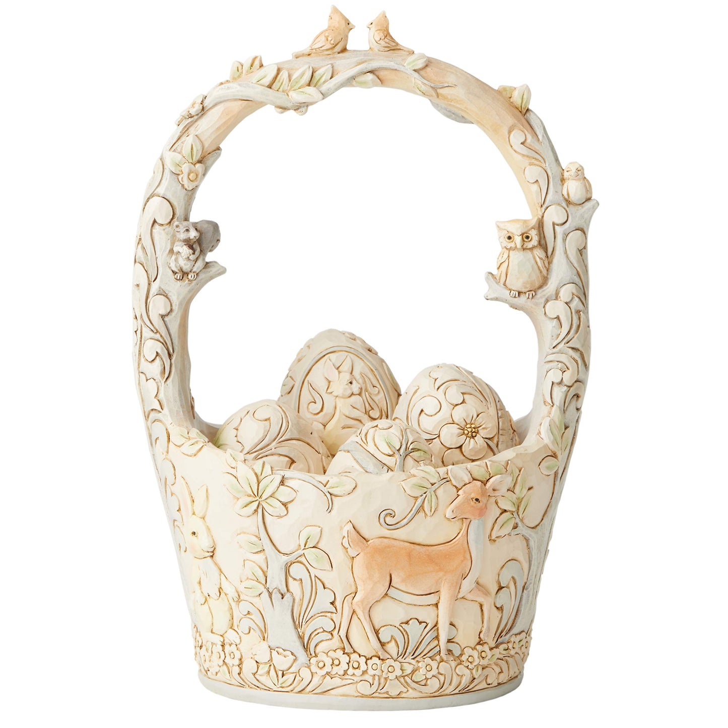 Enesco Jim Shore Heartwood Creek, 8.5-Inch Height, Woodland Basket With 4 Eggs, White