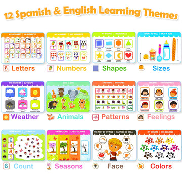 Preschool Learning Activities Spanish English Books - Montessori Educational Toys For 3 4 5 Year Old Girls, Sticker Books For To