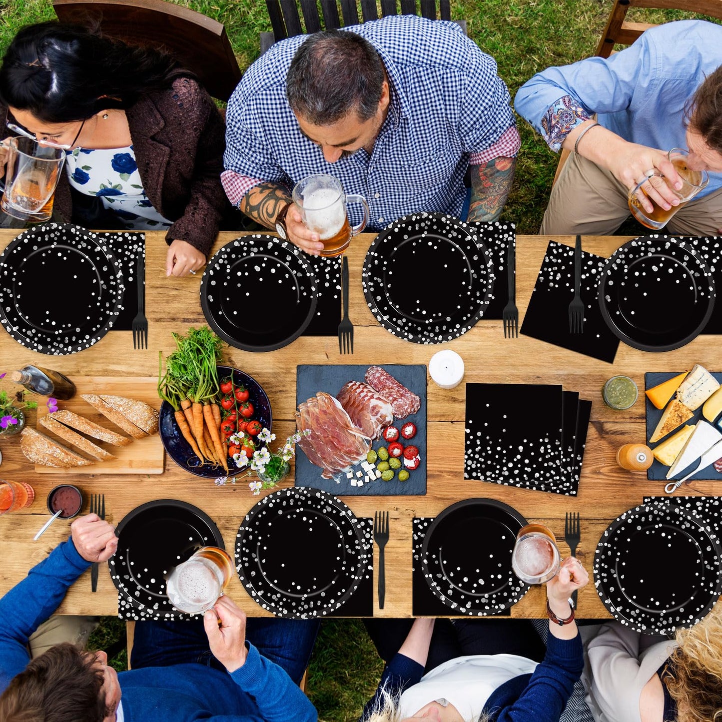 96 Pcs Black And Silver Party Supplies Paper Plates Napkins Silver Dot On Black Party Birthday Tableware Kit Black And White Bir