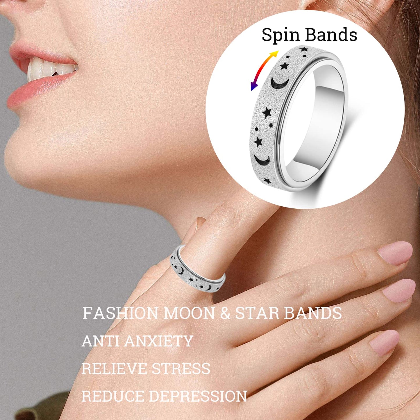 Mhwtty Anxiety Ring For Women Fidget Ring Spinner Rings For Anxiety Fidget Rings For Anxiety For Women Anxiety Toys Anxiety Relief Toys Gift For Women Men (Silver_A, 10)
