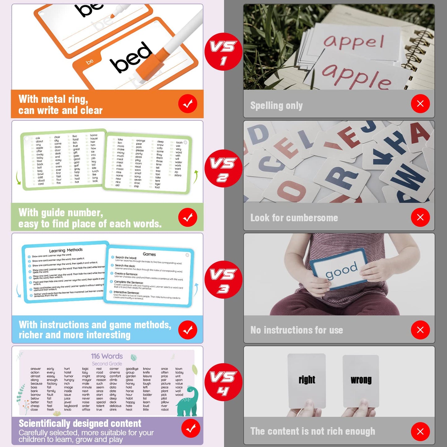 Wjpc 58 Cards, 116Pcs High Frequency Sight Words Flash Cards (Second-Grade), 1St, 2Nd, 3Rd Grade, 6,7,8,9 Years Ages Kids Boys Girls Homeschool Phonics Learning Cards To Read, Write.