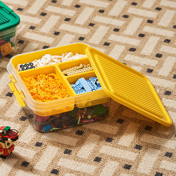 Toys Storage Organizer Bins For Lego, Building Blocks Storage With Building Baseplate Lid, Storage Containers For Building Brick Storage Plastic Stackable Organizer Bin Toy Chest (Yellow)