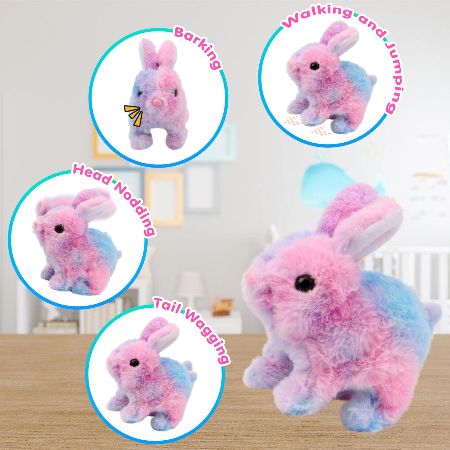 Easfan Easter Rabbit Pink Plush Jumping Spotted Rabbit Talking Hopping Ears Nose Moving Educational Plush Toy Singing Shaking Gl