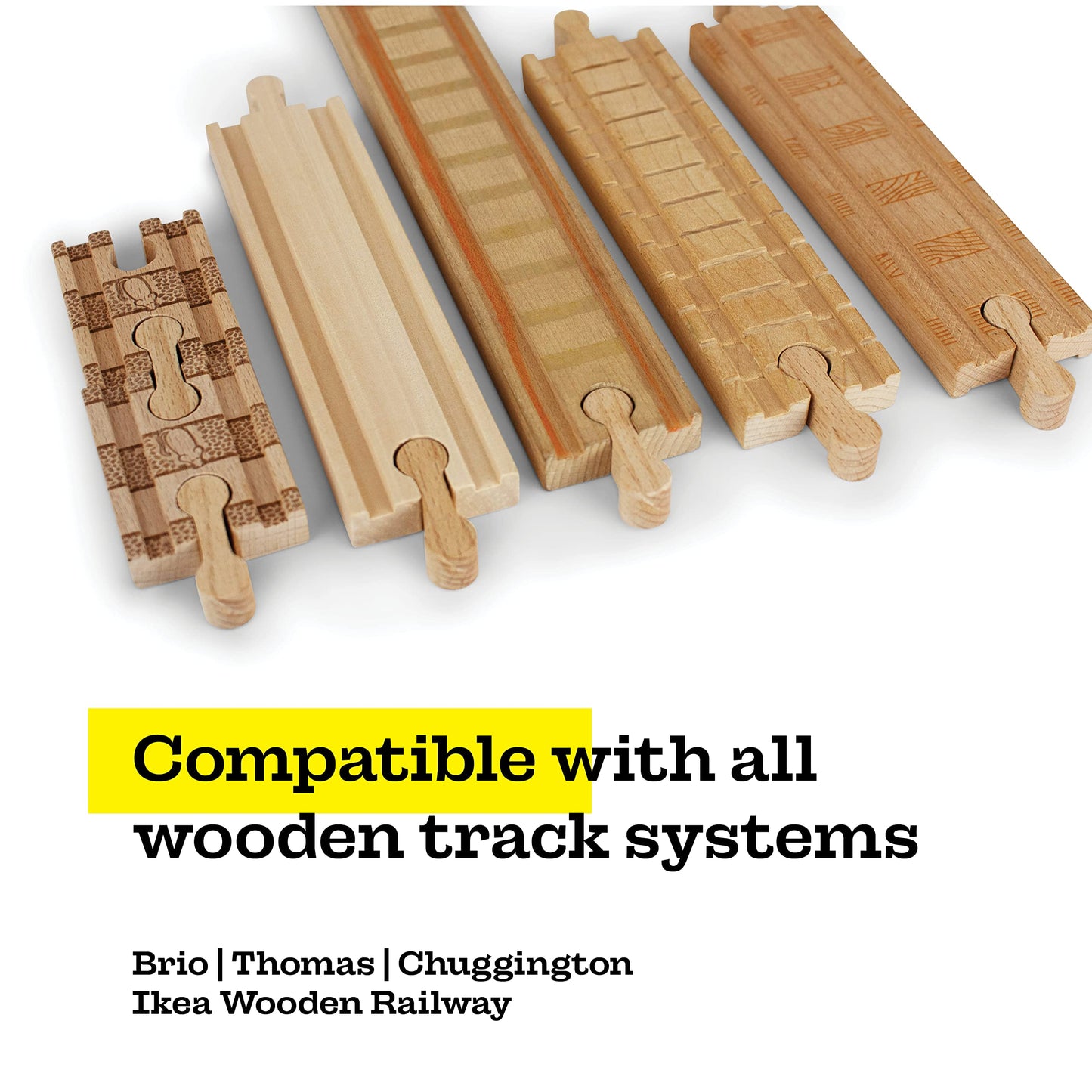 11 Pcs Deluxe Wooden Dog Bone Track Connector Pack - Train Connector Pieces Compatible With All Wooden Train Track Sets - Track Accessories