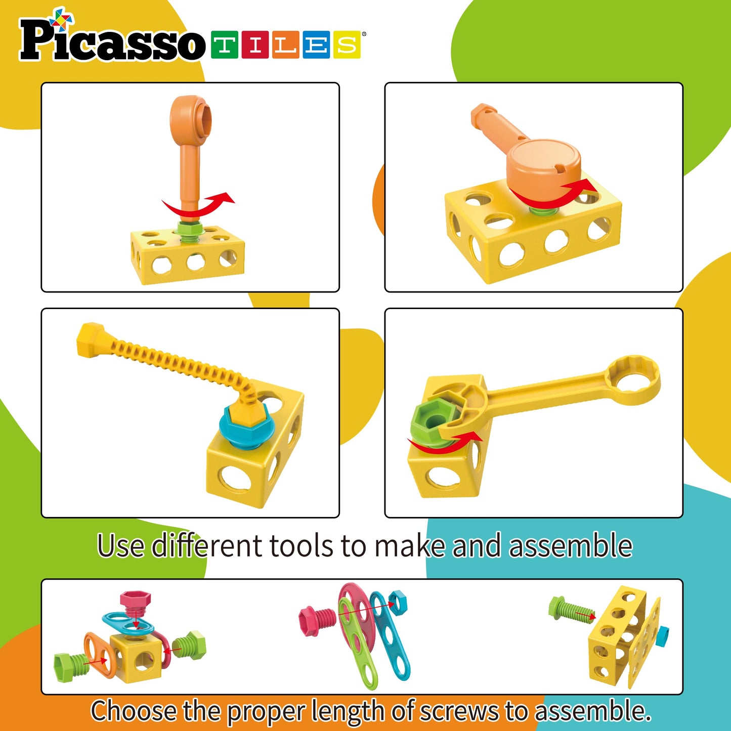 Picassotiles 115 Piece Building Blocks Set Kids Stem Toy Construction Engineering Sensory Toys Kit Block Children Early Educatio
