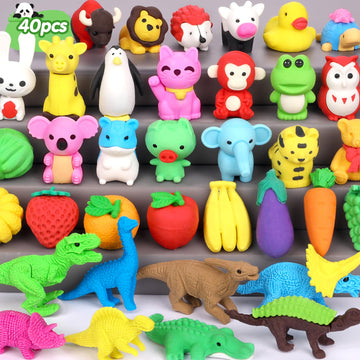 Palmatte 40Pcs Mini Animal Erasers Kids Prizes Treasure Box Toys Classroom Rewards Desk Pets Pencil Erasers Bulk Cute School Supplies Kids Party Favors Goodie Bag Stocking Stuffers Easter Egg Fillers