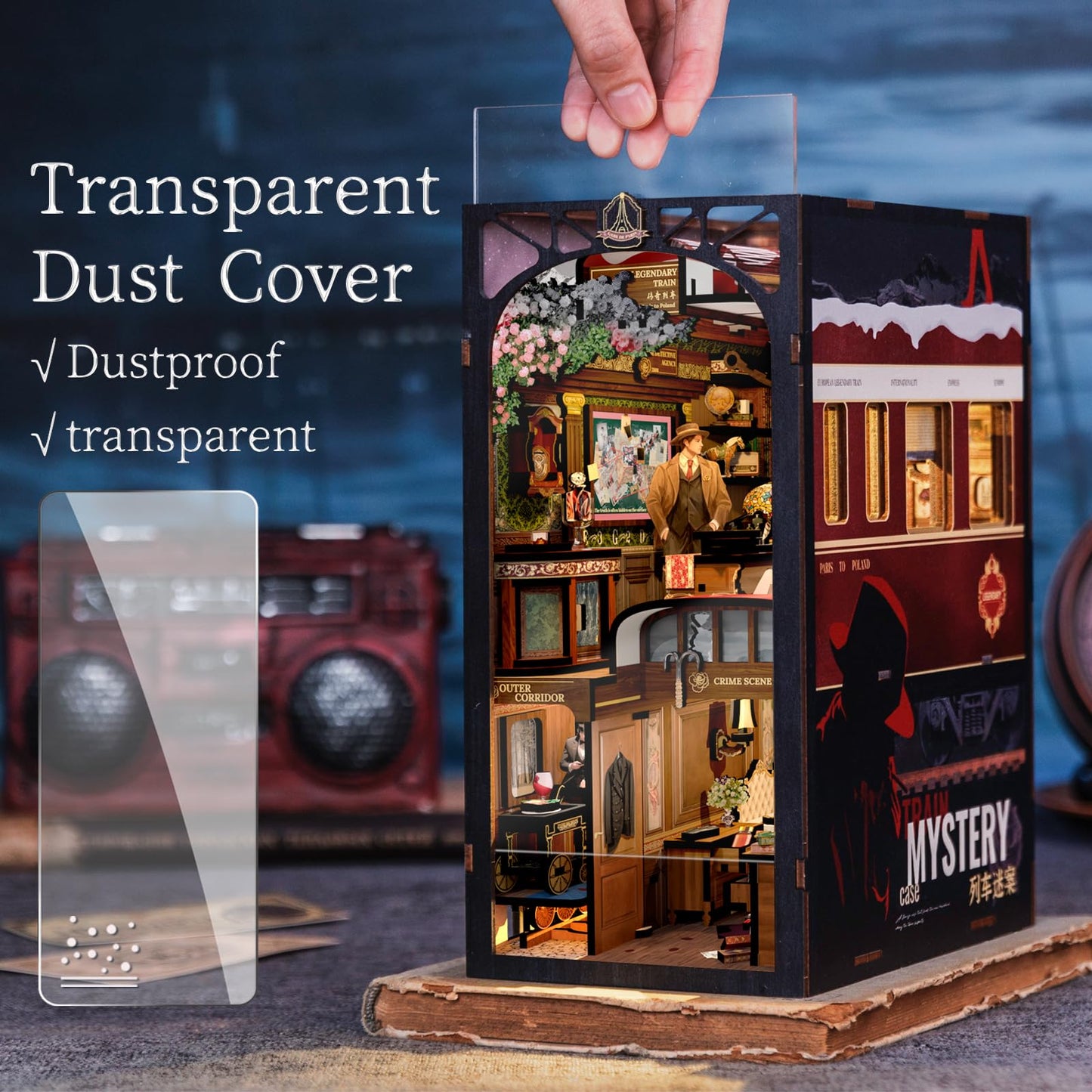 Cutefun Book Nook Kit, Diy Miniature House Kit For Teens, Book Nook Kits For Adults, Wooden Dollhouse For Bookshelf Decor, Model Building Creativity Gifts For Family & Friends (Train Mystery Case)