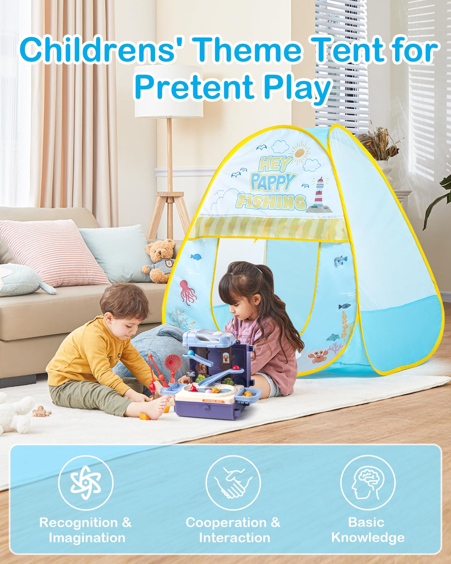 Heypappy Kids Play Tent, Pop Up Play Tent Fishing Shop Theme With Complete Toy Set, Play Toys Play Set For Kids Indoor Outdoor P