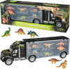 PREXTEX 16'' Dinosaur Truck Carrier Playset with 6 Mini Plastic Dinosaurs, Dinosaur Toy Trucks for Toddler Boys 3 to 5 Years Old