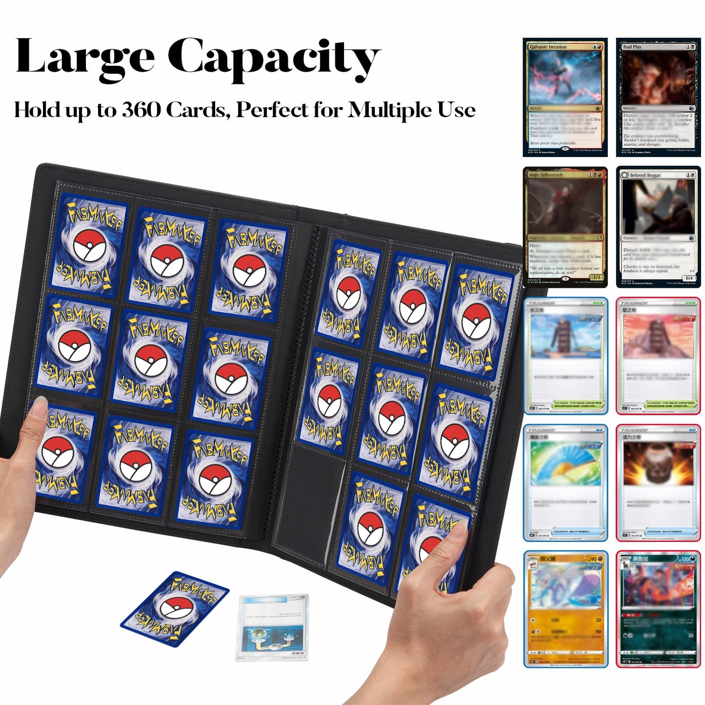 Premium Card Binder 9 Pocket, Fabmaker Pu Cover Trading Card Binder For 360 Cards, Sturdy Card Collection Album, Card Holder Fol