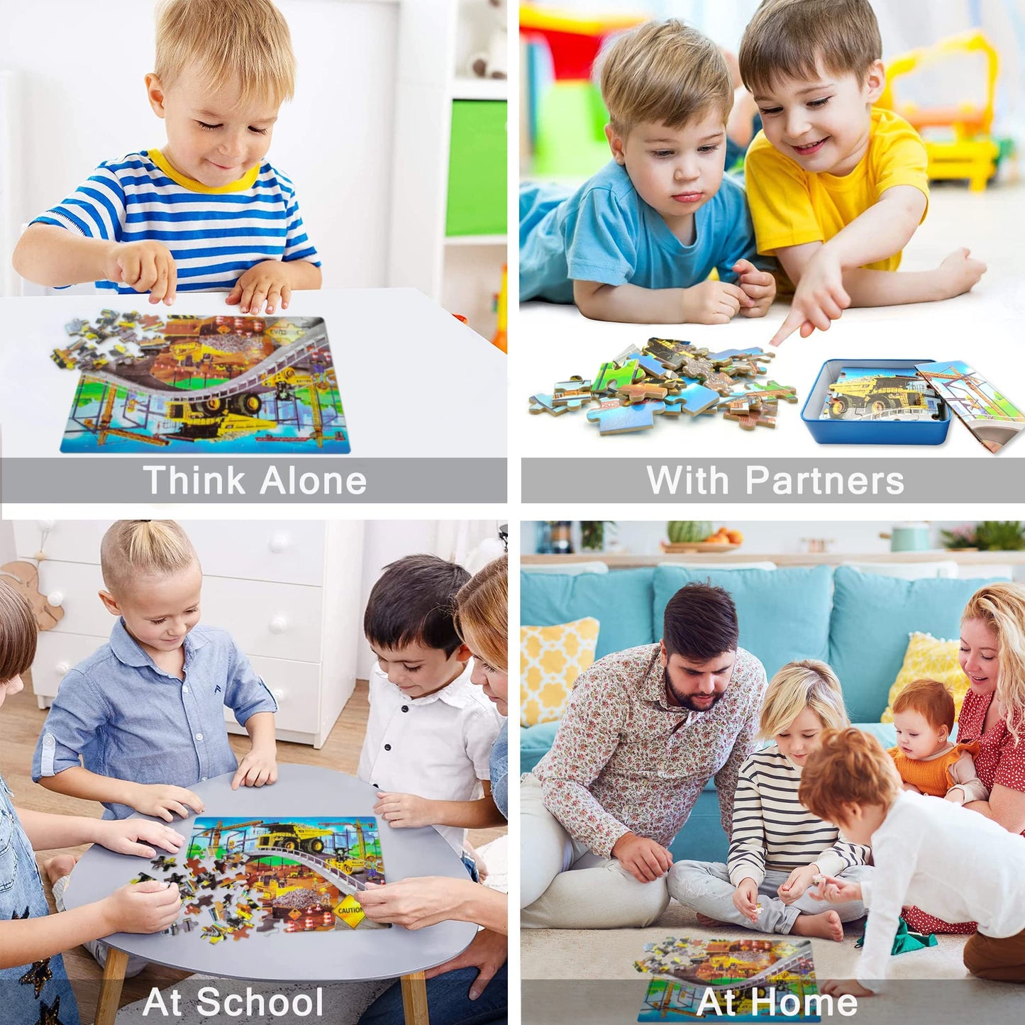 Lelemon Puzzles For Kids Ages 4-8,Construction Site 100 Piece Puzzles For Kids,Educational Kids Puzzles Jigsaw Puzzles In A Metal Box,Children 100 Piece Puzzle Games Puzzle Toys For Girls And Boys