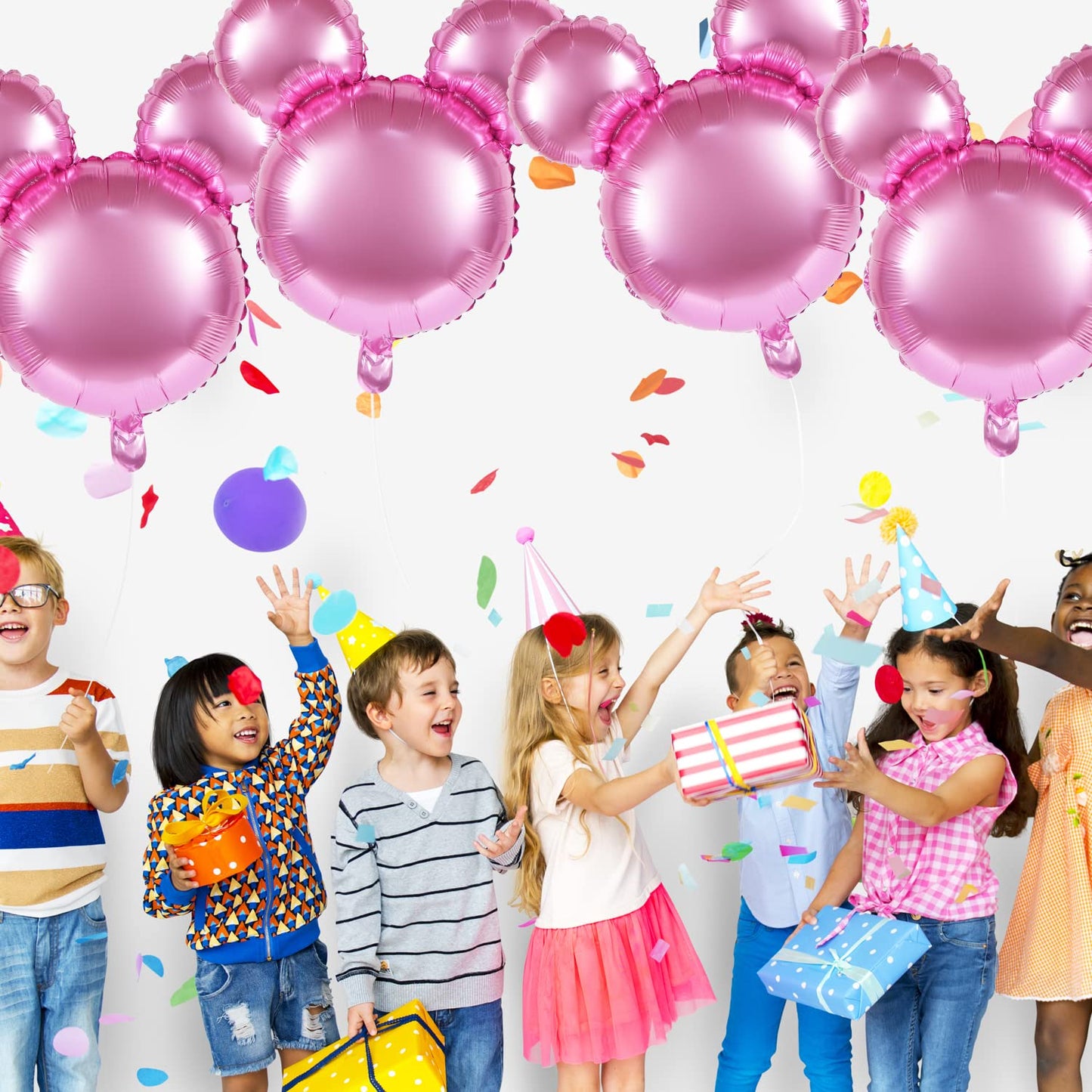 6 Pcs Mouse Head Balloons, 24'' Mouse Mylar Balloon Jumbo Mouse Head Aluminum Foil Balloons For Birthday Party Decorations Baby Shower Supplies Party Favors (Pink)