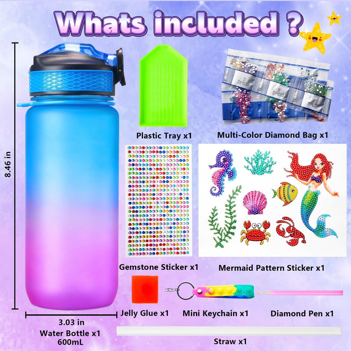 Meijoy Decorate Your Own Water Bottle Kits For Girls - Kids Water Bottle Birthday Gifts For 4 5 6 7 8-12 Year Old Girl Diy Unicorn Birthday Decorations Arts And Crafts For Kids (Mermaid)