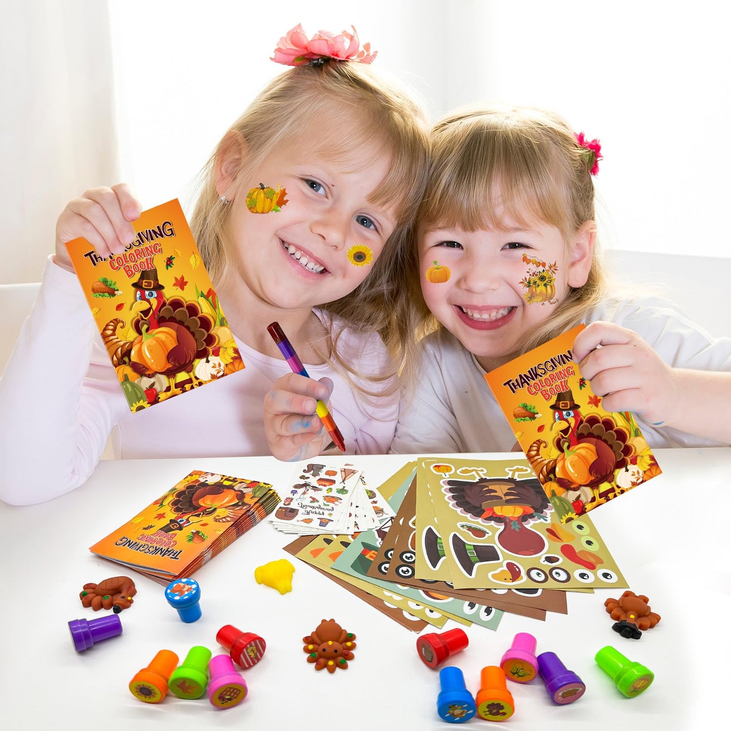 Cinrobiye 72 Pcs Thanksgiving Day Party Favors Fall School Exchange Gifts Thanksgiving Coloring Books Stacking Crayons Turkey Di