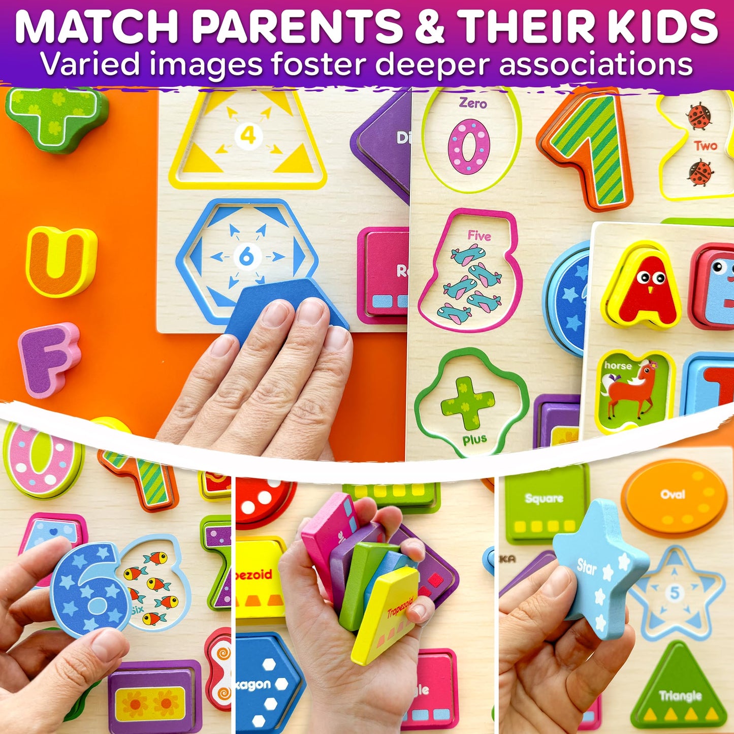 Quokka Wooden Puzzles For Toddlers 2-4 - Chunky Toddler Puzzles Ages 3-5 - Learning Travel Game With Numbers Alphabet Shapes - Wood Educational Gift For Boys And Girls