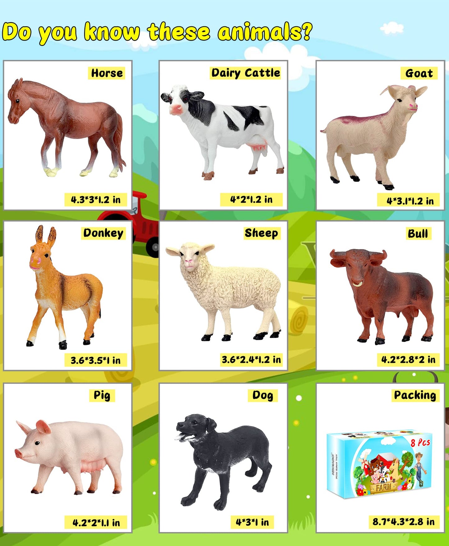 KECIABO Farm Animal Figurines Set, 8 Pcs Realistic Plastic Toys, Educational Multicolor Playset for Kids and Toddlers