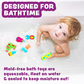 Tub Works Tools Mold Free Bath Toys, 6 Pack | Sealed, No Hole Bath Toys Design Keeps Moisture Out | Soft, Squeezable & Float On