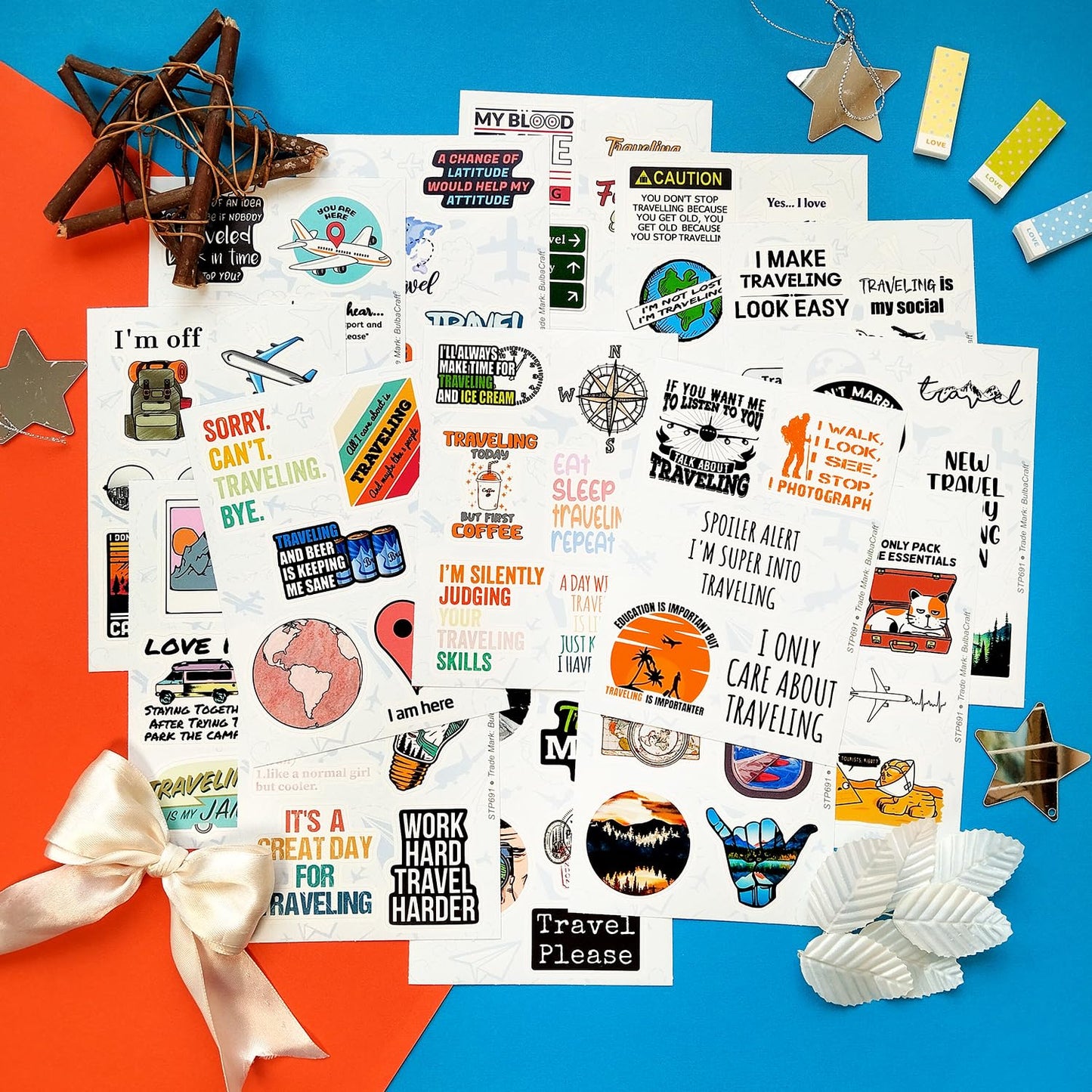 Bulbacraft 100Pcs Funny Travel Stickers, Scrapbook Stickers Travel - Traveler Sticker Pack For Laptop, Travelers Notebook Access