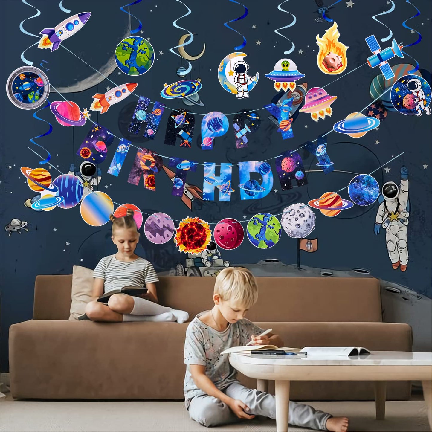 Sunbeauty 37Pcs Space Galaxy Birthday Decorations Space Themed Party Supplies Solar System Kit Outer Space Galaxy Party Party De